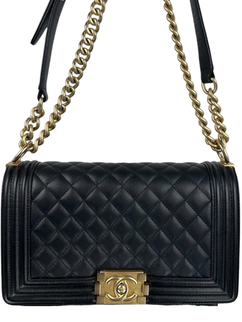 CHANEL BOY FLAP BAG CAVIAR LEATHER GHW MEDIUM